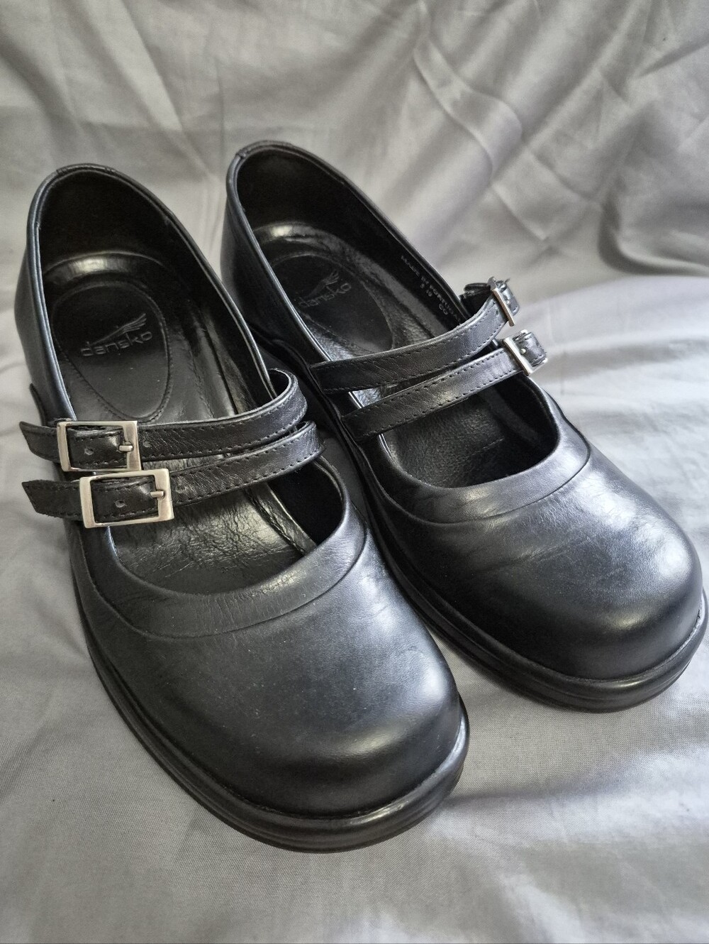 Dansko Babette Mary Jane Black Leather Wedge Heel Shoes Sz 36 (US 5.5/6)